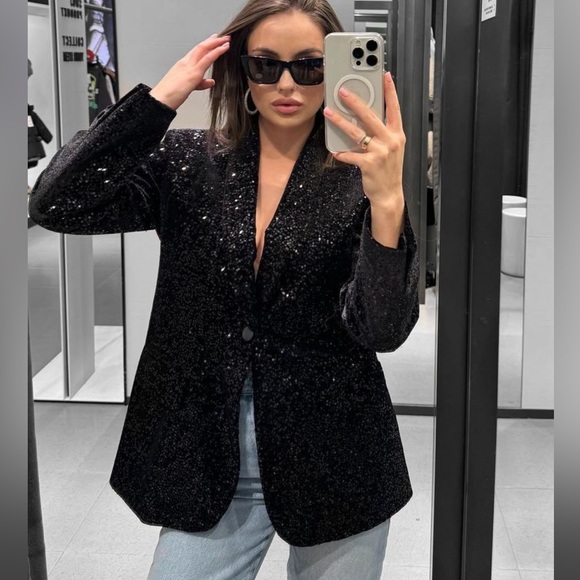 Zara velvet sequin blazer - Picture 1 of 6